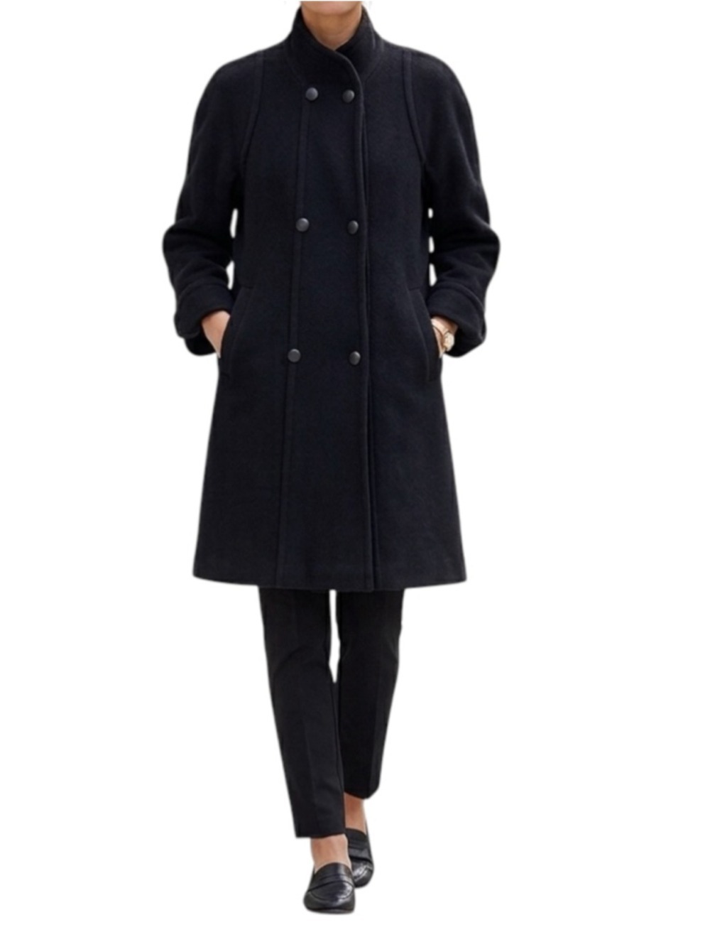 Vintage Petite Mademoiselle 80s Virgin Wool Black Coat Size 38 Large W Germany